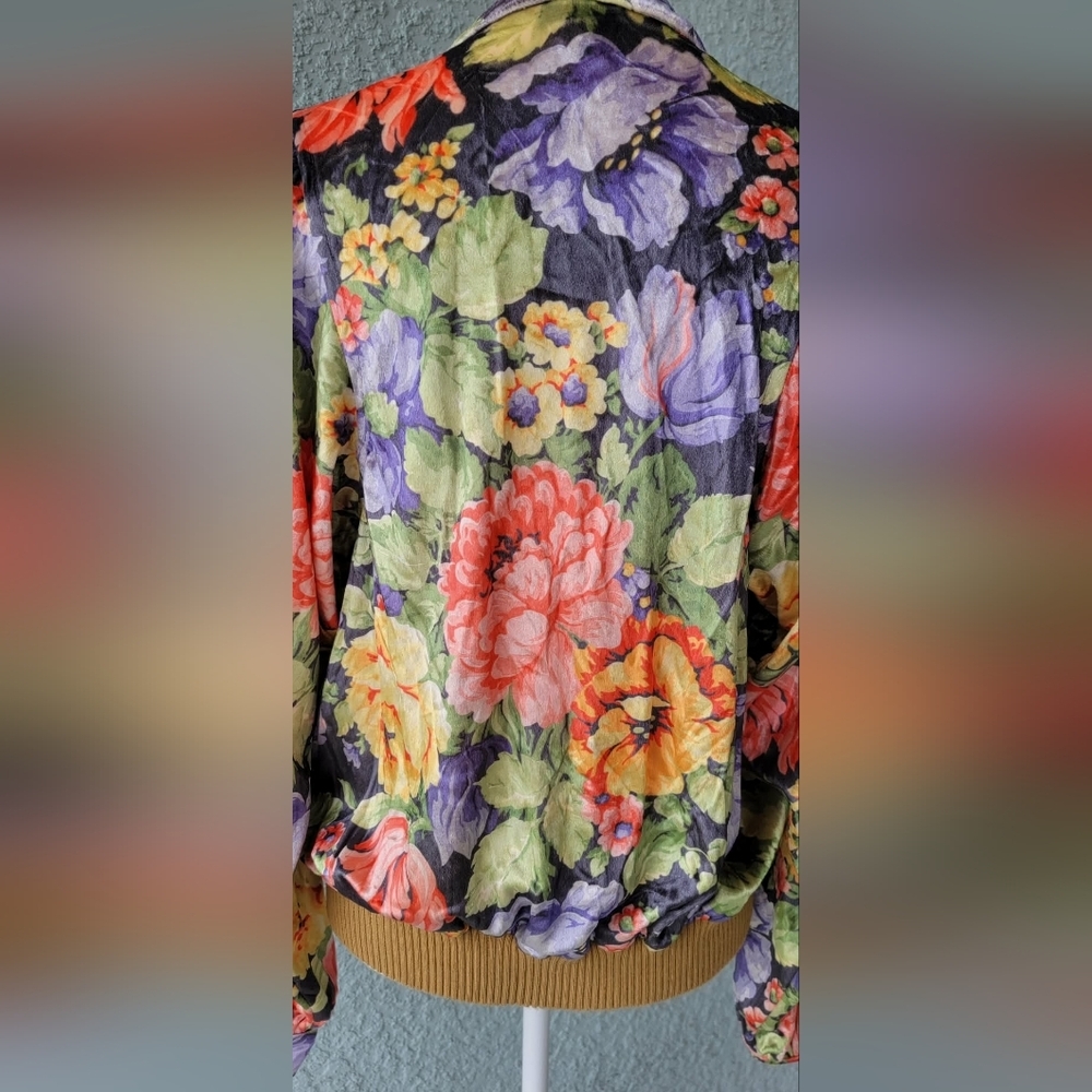 Vintage Floral Satin Bomber Jacket USA Made  Romantic Cottagecore - Picture 6 of 11
